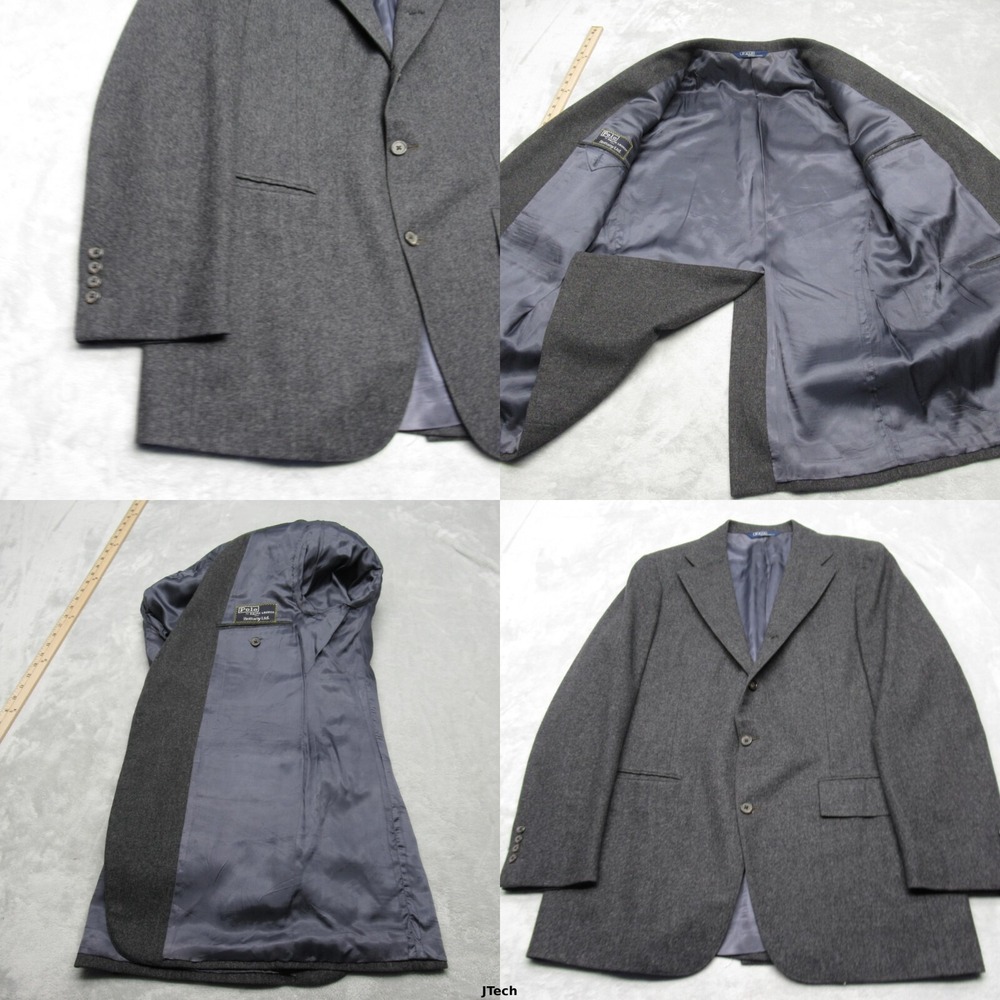 Polo By Ralph Lauren Fine Wool Blazer‎ Mens 42L Gray 3 Button Sport Made In USA